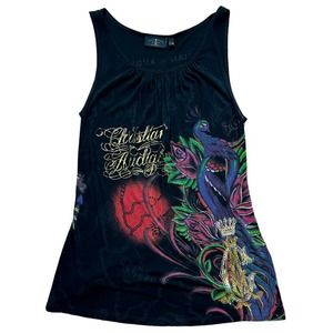 Christian Audigier Y2K Studded Graphic Tank Top Size XS
